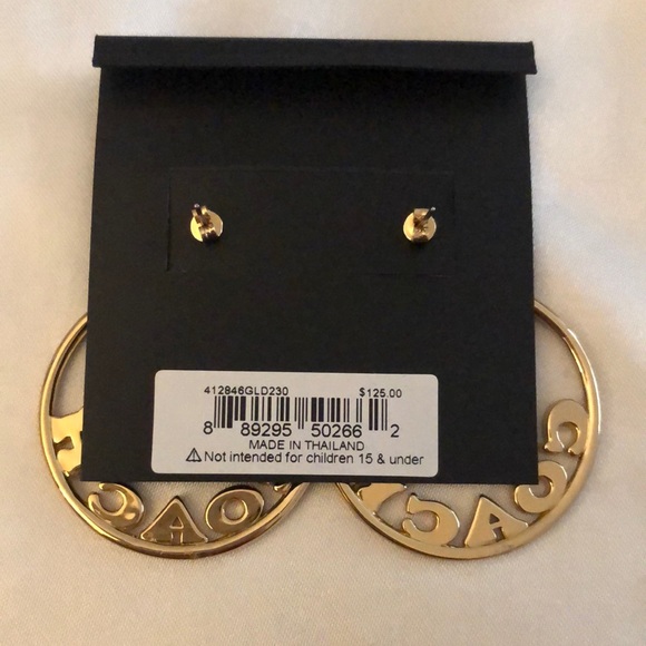 Coach Gold Tone Signature Frontal Logo Hoop Earrings Crystal Accents NWT - Picture 9 of 14